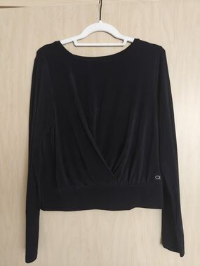 GAP Black Long-Sleeve Draped Wrap Front Top